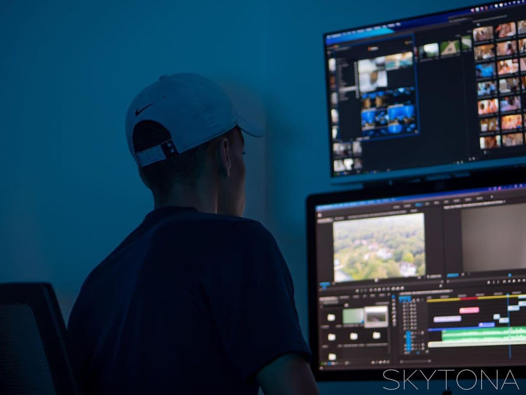 Jad editing at dual monitors in the Skytona studio