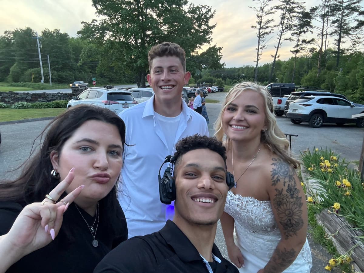 Skytona team member with a wedding couple